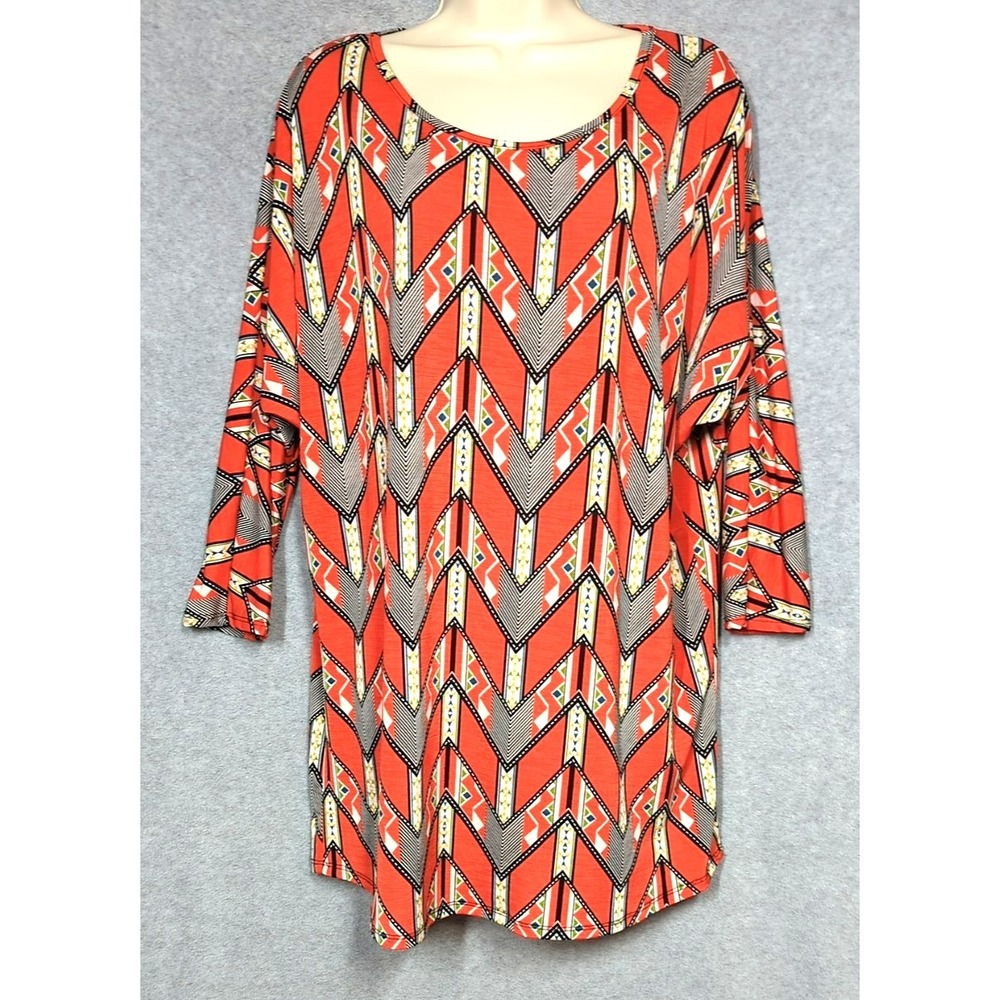 Tunic Top XL Orange Black Geometric Aztec Southwestern Festival Bohemian Chic
